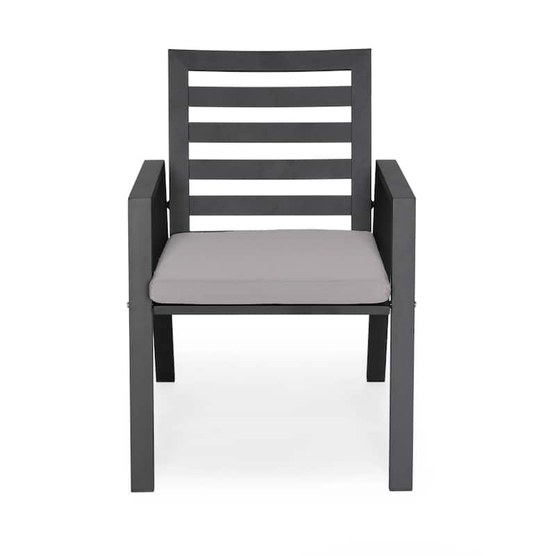 Chelsea 5-Piece Aluminum Outdoor Dining Set 48 in. Round Table and 4 Dining Armchair w/ Cushions