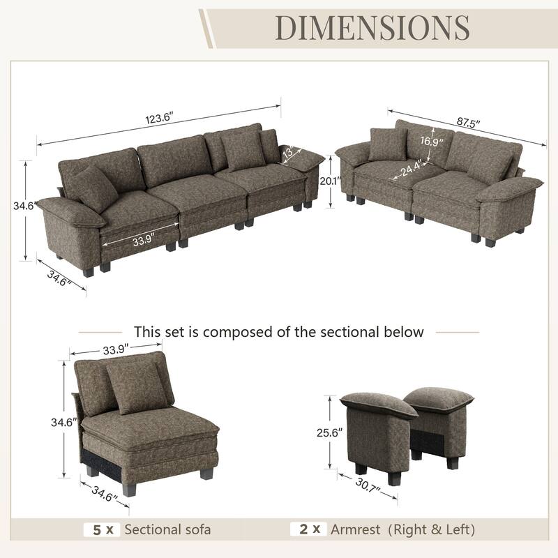 MAISON ARTS 2-Piece Living Room Sofa Set, Comfy 3/4/5-Seater Modular Loveseat & Armchair with Throw Pillows