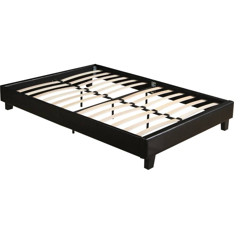 Contemporary Platform Bed Frame in Faux Leather with Slats and Solid Wood Support for Bedroom