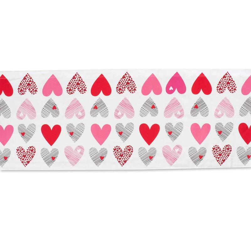 72" White Pink Hearts Print Seamless Valentine 's Day Table Runner