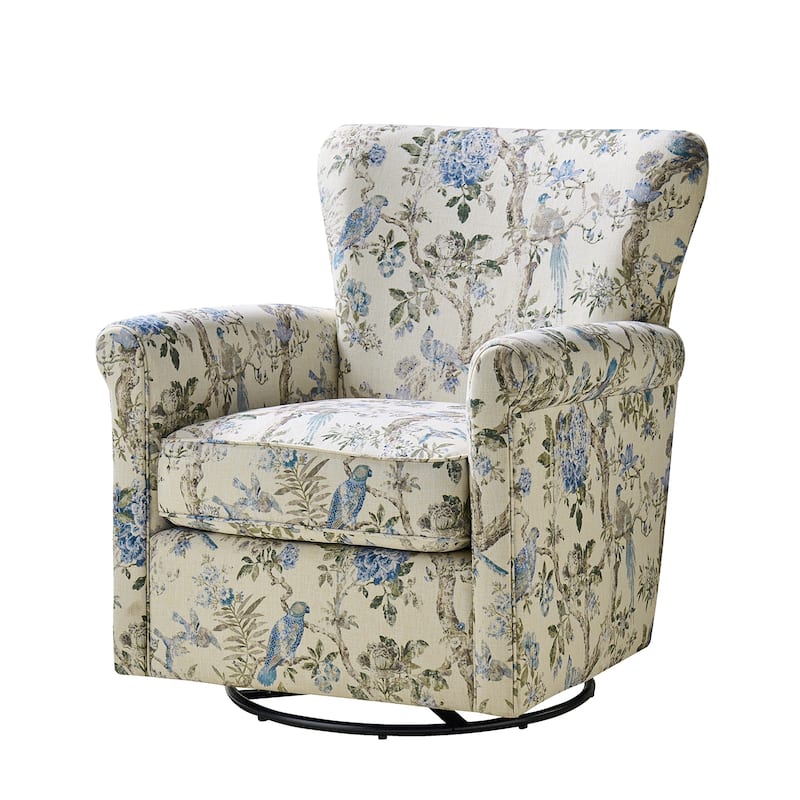 Georg Comfortable Floral Fabric Swivel Rocker Chair with Rolled Armrest by HULALA HOME