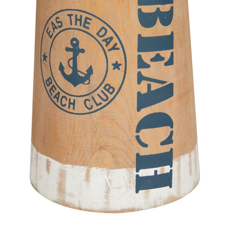 Brown Wood Door Stopper Buoy Decorative Sculpture with Rope Accents (Set of 2)