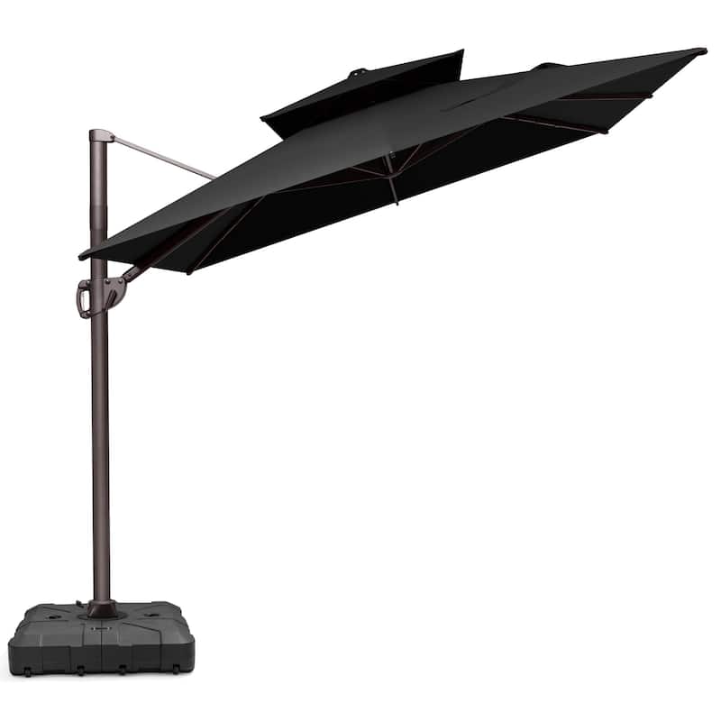 VredHom 9x11 FT Outdoor Patio Double Top Cantilever Umbrella with Wheel Base - Black