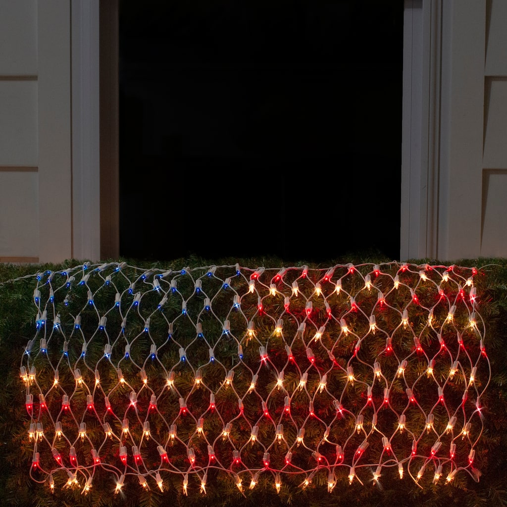2' x 2.75' Red Blue American Flag Mini Net Style Lights - White Wire