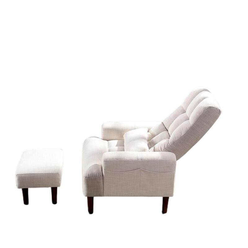 Cream White 26.77" High Back Upholstered Lounge Chair with Ottoman