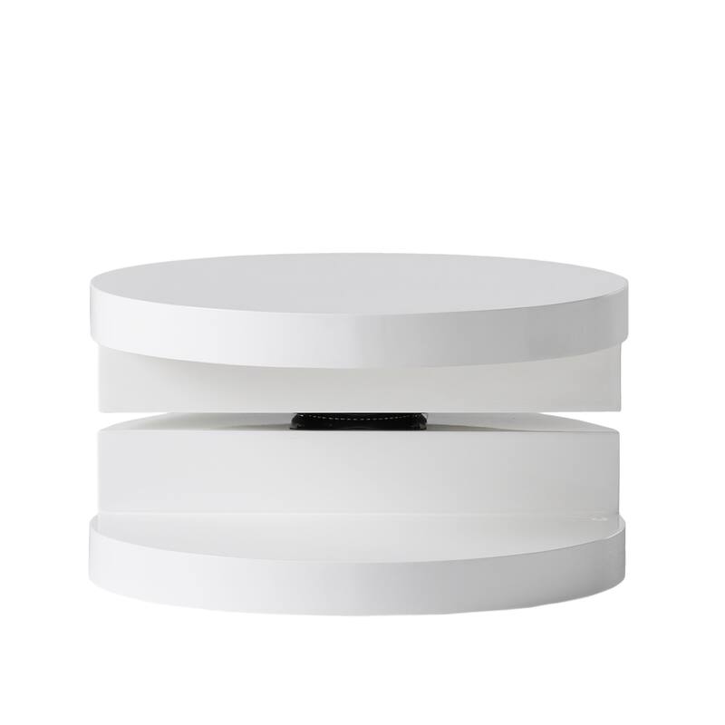 23.6" Modern Round Coffee Table with Rotating Top and Hidden Storage Area