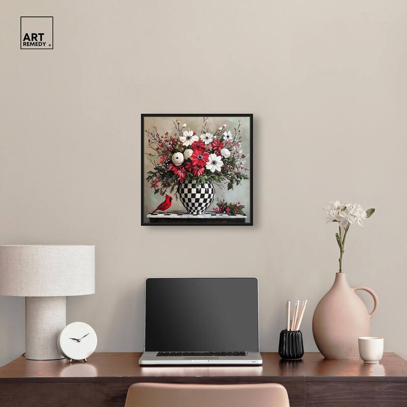 Checkerboard Vase Blooms I Canvas by Art Remedy