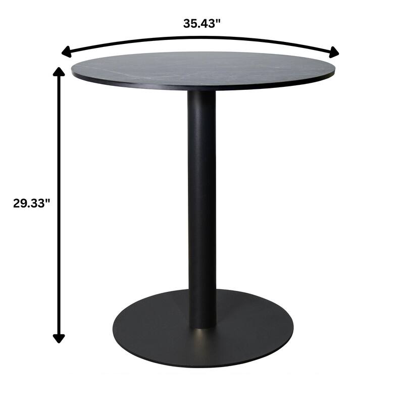 Vail Round Dining Table with 36 in. MDF Tabletop in Black Stainless Steel Round Base Accent Kitchen Table