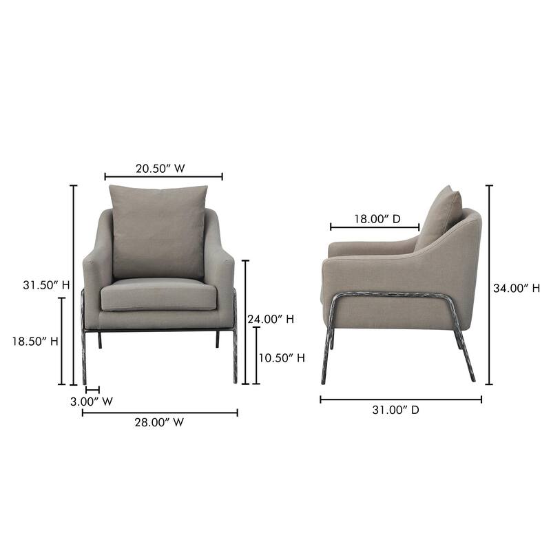 NADAAL STUDIOS Riley, Accent Chair Cotton Linen Blend, Light Grey