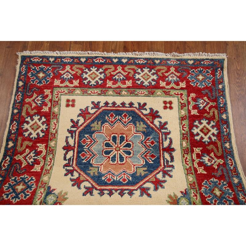 Kazak Oriental Runner Rug Hand-Knotted Traditional Beige Wool Carpet - 2'8" x 25'4"