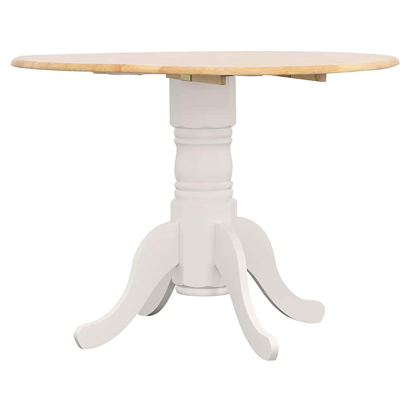 Giva Round Dining Table and 4 Chairs Set, Drop-Leaf, White and Brown