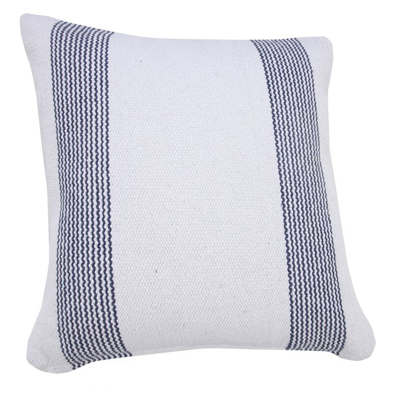 20" Blue and White Pinstripe Bordered Square Throw Pillow