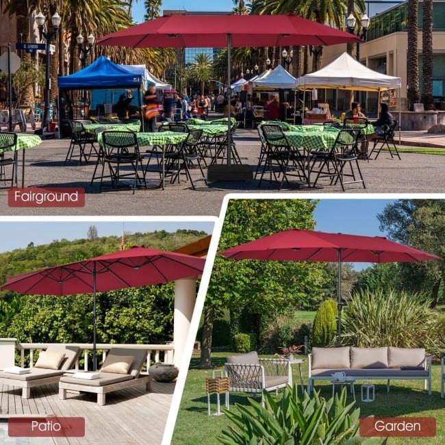 15 Feet Patio Double-Sided Umbrella with Hand-Crank System - 15.4' x 9.2' x 8.0' (LxWxH)