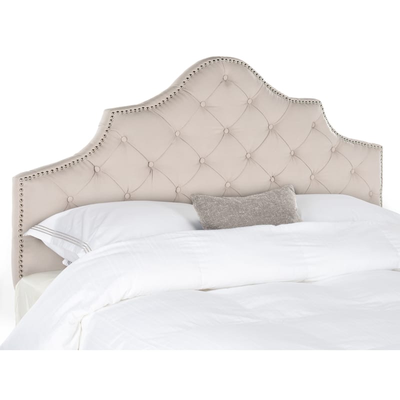 SAFAVIEH Eboni Linen Upholstered Tufted Headboard - Silver Nailhead (King)