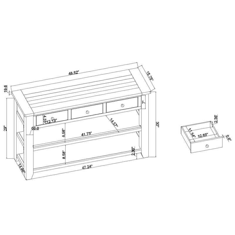 Rossetta Classic Vintage Design Console Table with Storage Drawers and Shelves