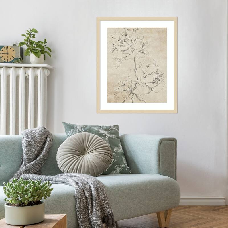 Rose Sketch Sepia by Patricia Pinto Wood Framed Wall Art Print