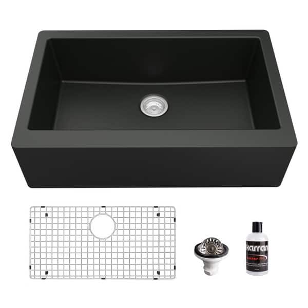slide 2 of 67, Karran Farmhouse/Apron-Front Quartz Single Bowl Kitchen Sink Kit Black