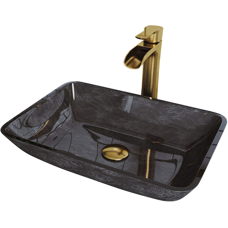 Vigo Onyx 13" Vessel Bathroom Sink with 1.2 GPM Deck Mounted Bathroom - Matte Gold