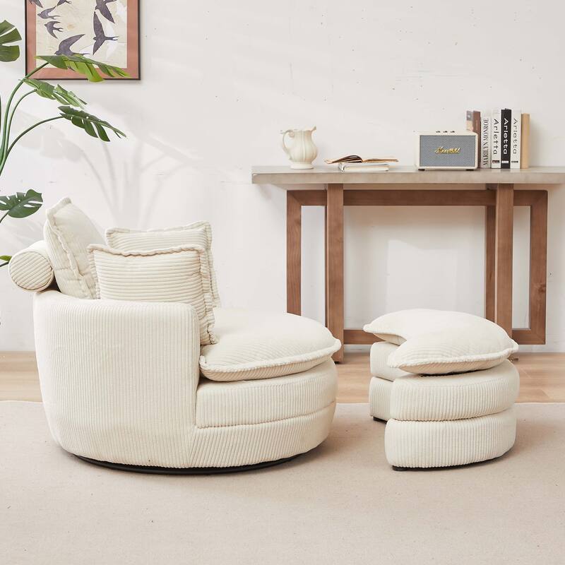 Swivel Chair with Moon Storage Ottoman for Living Room