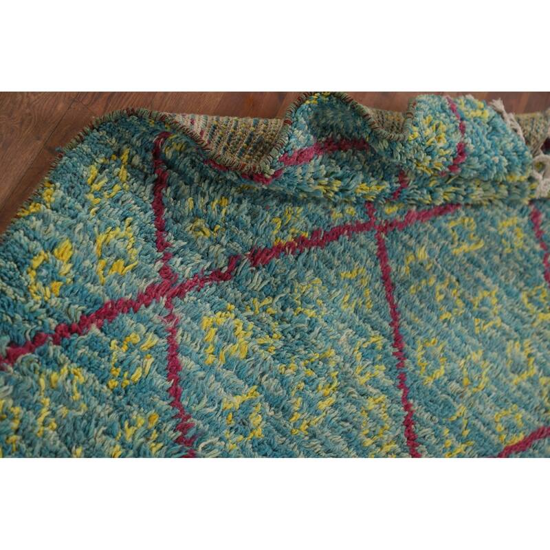 Turquoise Trellis Moroccan Plush Accent Rug Handmade Wool Carpet - 3'0" x 5'4"