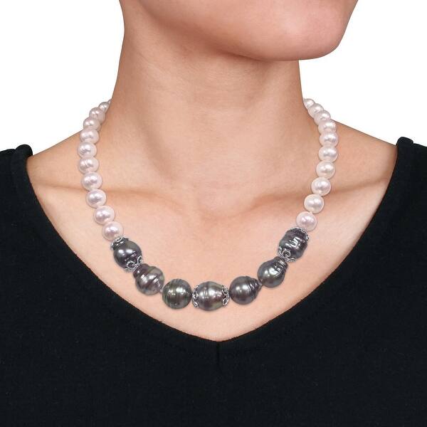 Sterling Silver Baroque Black South Sea Cultured Tahitian Pearl Necklace for Women 24 inch 