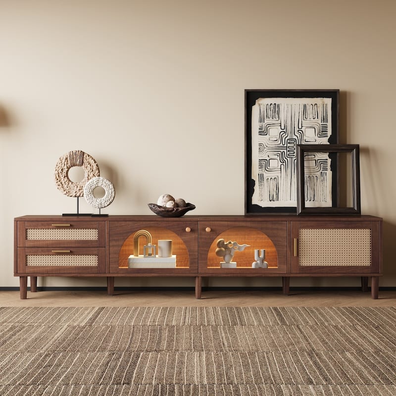 86 in with Solid Wood Legs TV Stand for TVs up to 90 in - n/a - Brown