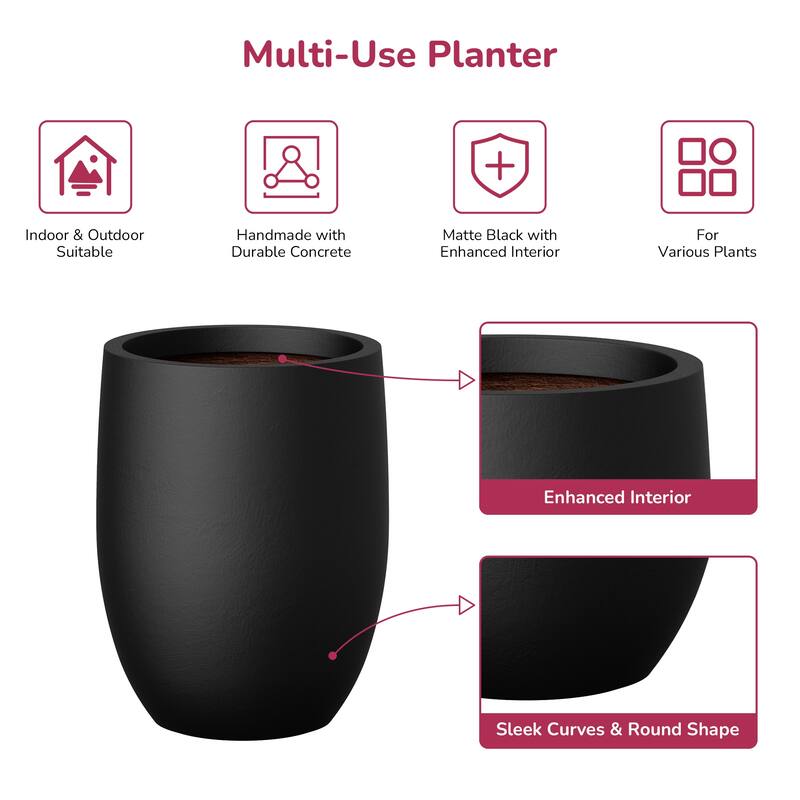 Concrete Tall Round Planter / Pot with Drainage Holes