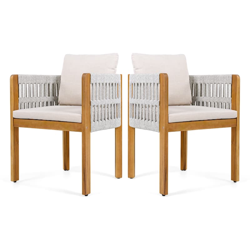 Christopher Knight Home - Isolde Acacia Wood Outdoor Dining Chair（Set of 2） - Beige,Teak,White