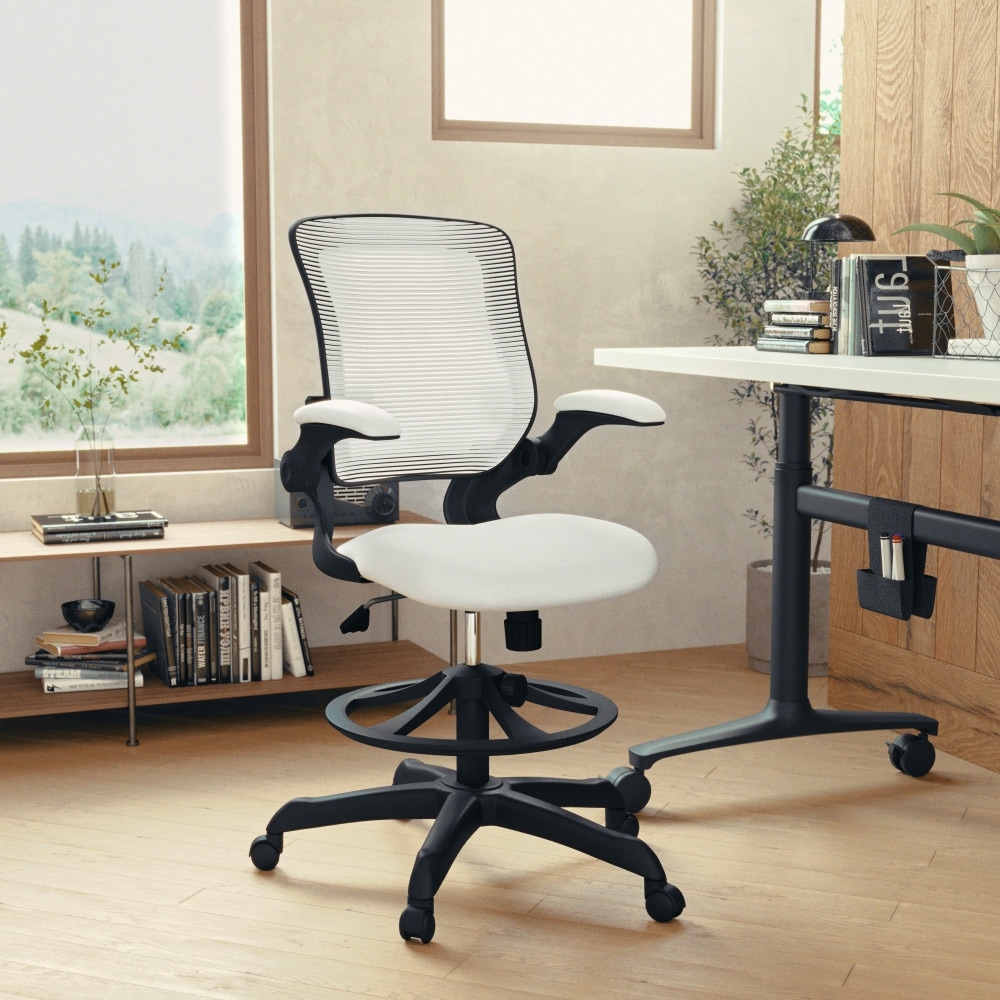 White drafting store chair with arms