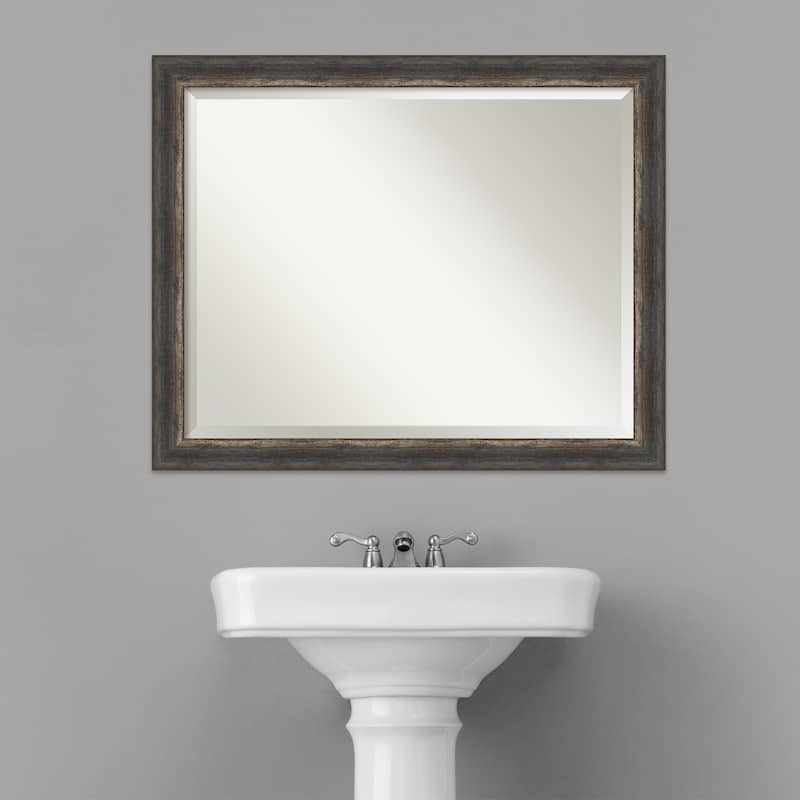 Beveled Bathroom Wall Mirror - Bark Rustic Char Frame