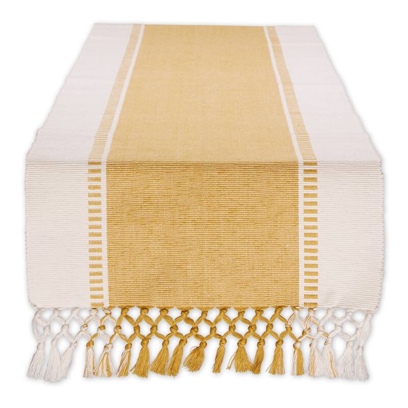 DII Dobby Striped Fringe Ribbed Table Runner
