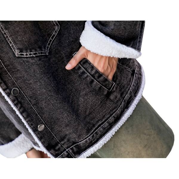 Shop Qzunique Women S Winter Warm Denim Cotton Padded Jacket Long Sleeves Short Outwear Lapel Thick Denim Coat Overstock 26478691