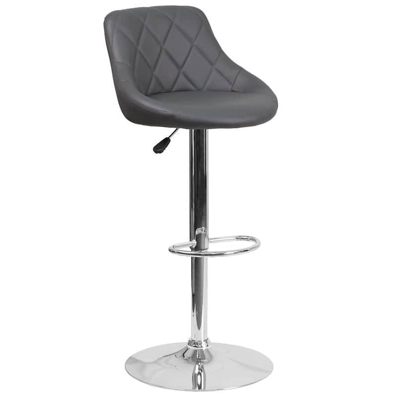 Vinyl Bucket Seat Adjustable Height Barstool with Diamond Pattern Back - 18.5"W x 19"D x 33.25" - 41.75"H