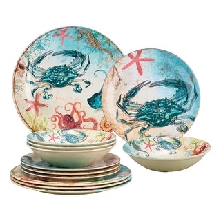 UPware 12-Piece Sealife Crab Melamine Dinnerware Set ...