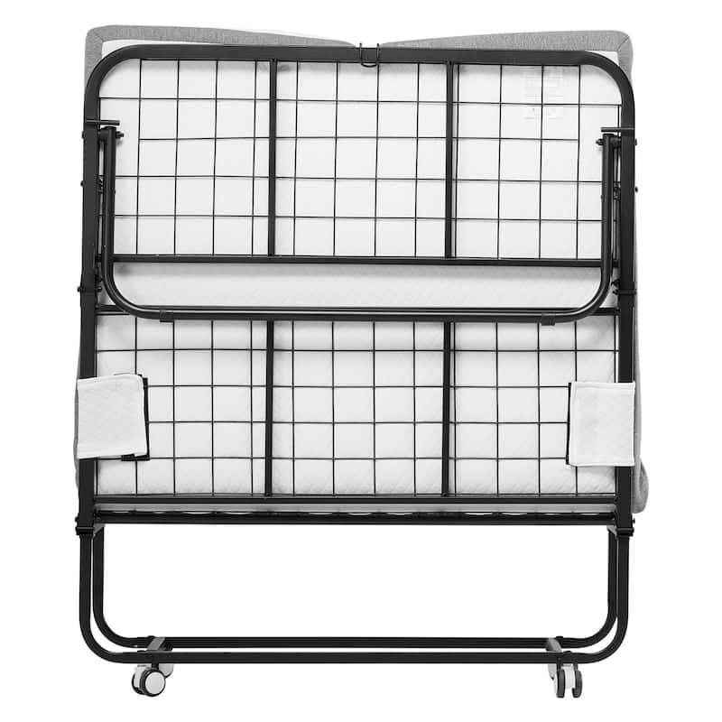White Polyester Rollaway Folding Bed with 5 Inches Foam Mattress and Steel Frame