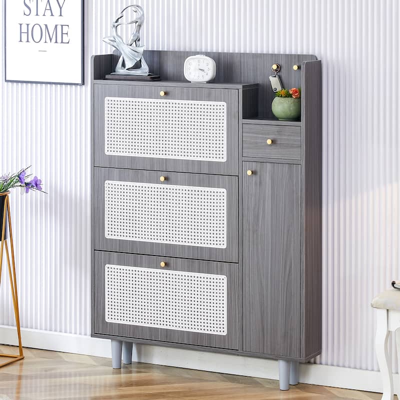 Modern Shoe Storage Cabinet, Rattan Shoe Storage Organizer