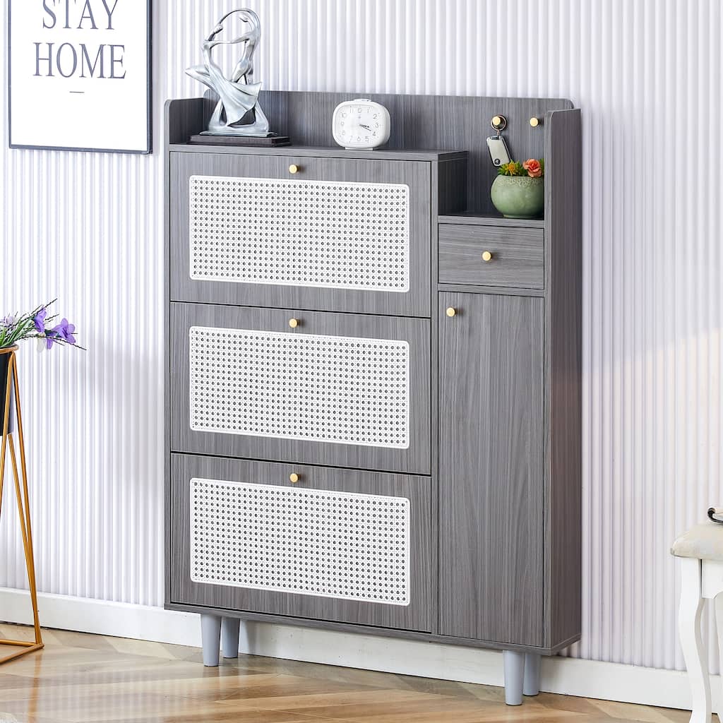 Modern Shoe Storage Cabinet, Rattan Shoe Storage Organizer