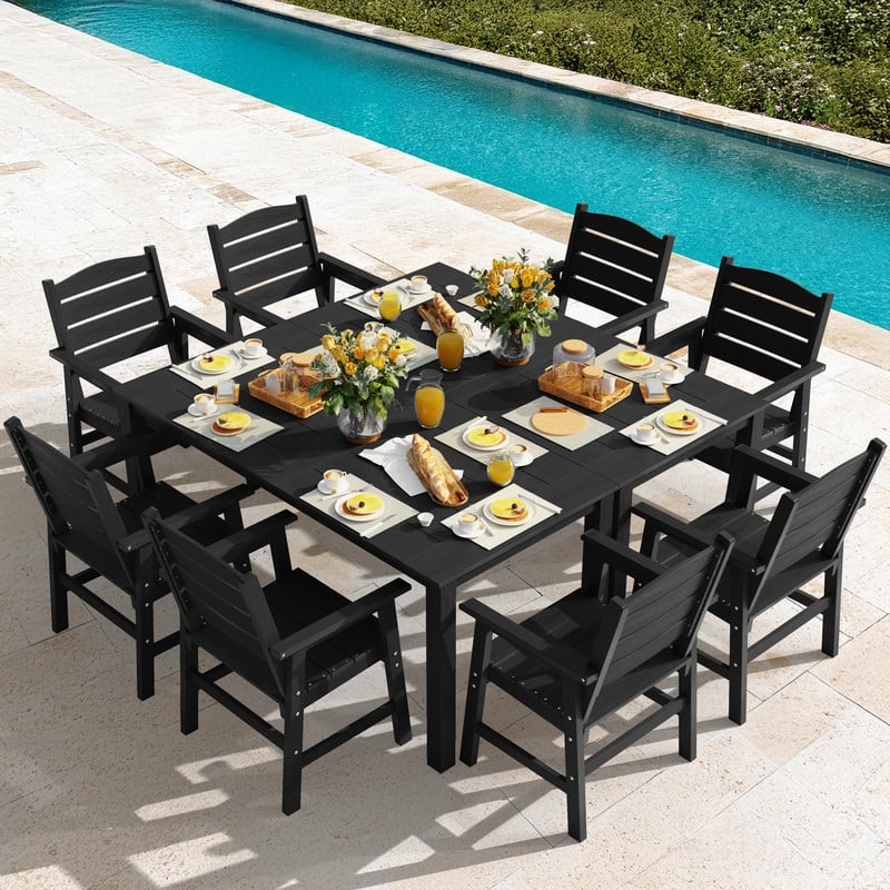 WINSOON 10-Piece HIPS All Weather Outdoor Patio Dining Sets 2-Tables and 8-Chairs