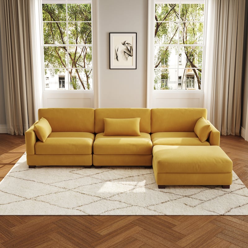 4-Piece L Shaped Couch Modular Sectional Sofa with Ottoman