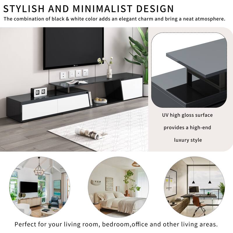 Modern Minimalist Rectangle Extendable 100 inch TV Stand with Two Drawers - 15.70 x 70.70 x 15.70
