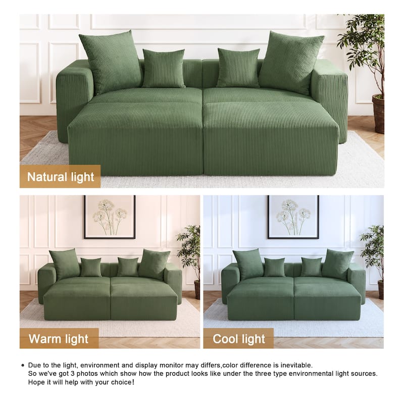 Corduroy Upholstered Modular Sectional Sofa with Ottoman