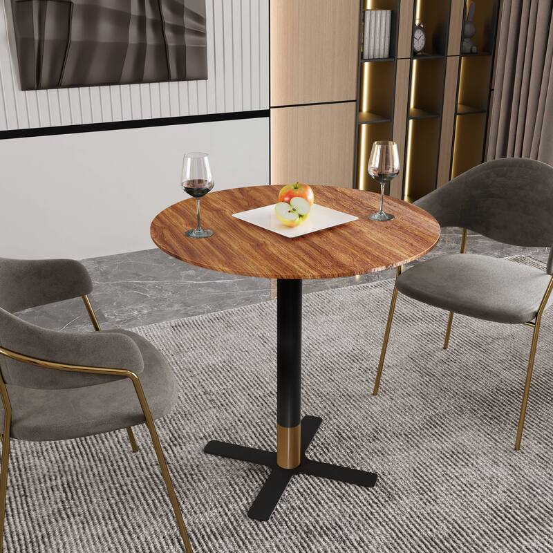 Vail Round Dining Table with 36 in. MDF Tabletop in Black Stainless Steel Cross Legs with Gold Accent Base Kitchen Table