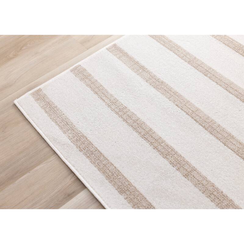 Modern Neutral Striped Rug in Cream Beige