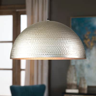1-Light Vintage Industrial Antique Silver Hammered Dome Pot Lid Pendant Light for Kitchen Island - 23.6 in. W x 11.8 in. H