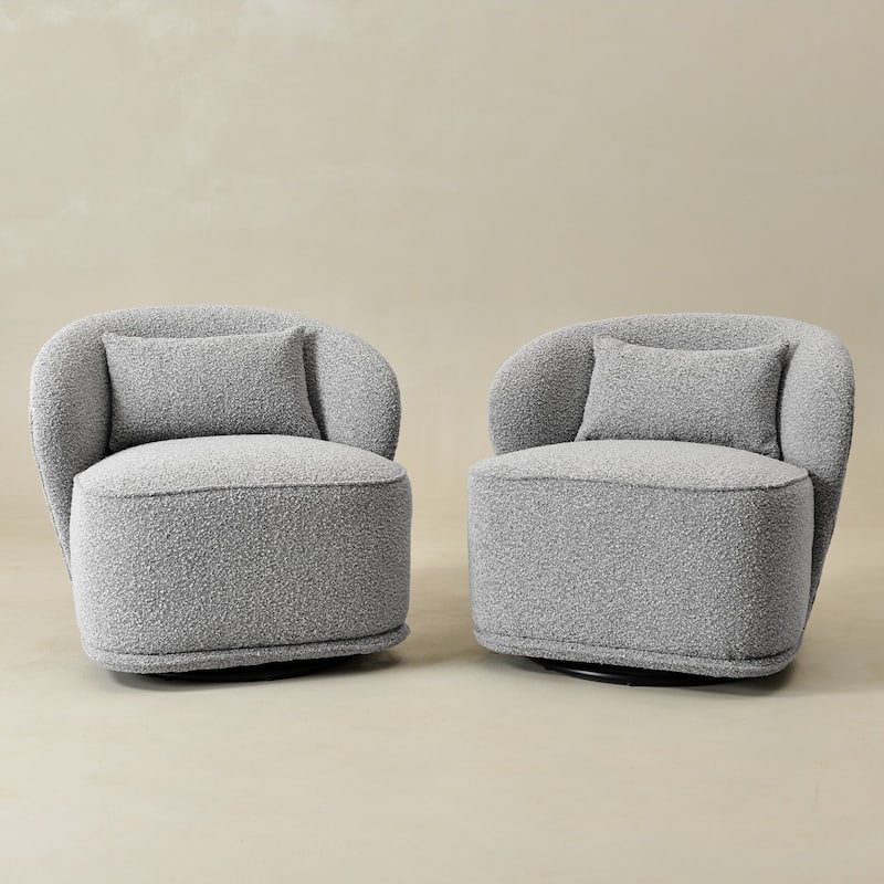 KINWELL 33" W Sherpa Boucle Upholstered Accent Swivel Chair (Set of 2)