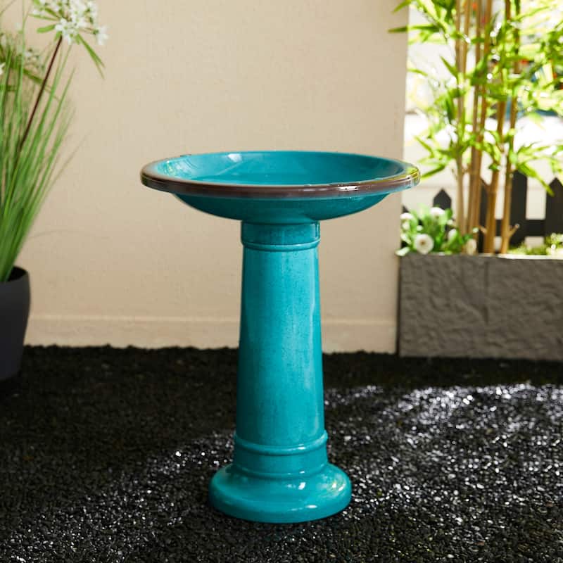 Glitzhome 21.5"H Faux Ceramic Weather-resistant Tall Pedestal Birdbath