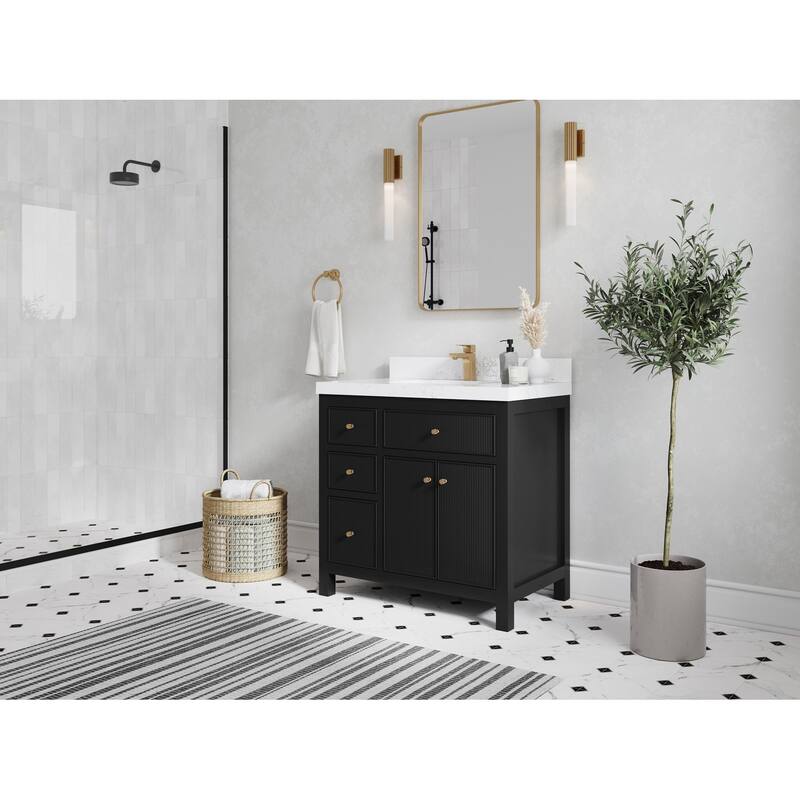 Willow Collections 36 in W x 22 in D Sonoma Center Sink Free Standing Reeded Bathroom Vanity with Countertop