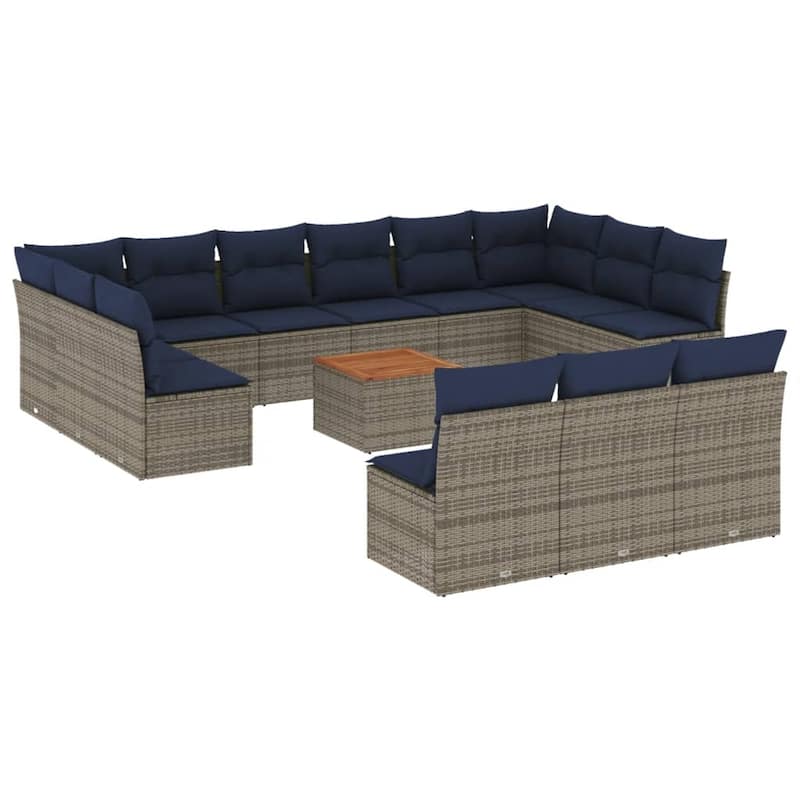vidaXL Patio Sofa Set with Cushions Outdoor Furniture 14 Piece Poly Rattan - 24.4x 24.4x 27.2