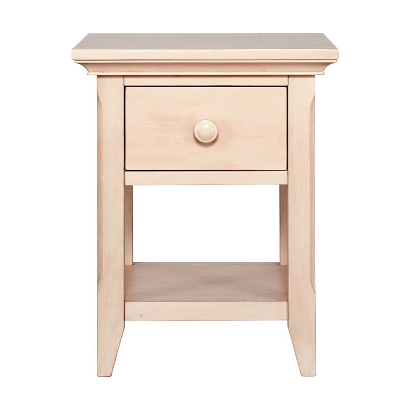 24" Sand Solid Wood Nightstand with Felt Lined Drawer and Open Shelf Bedroom End Table