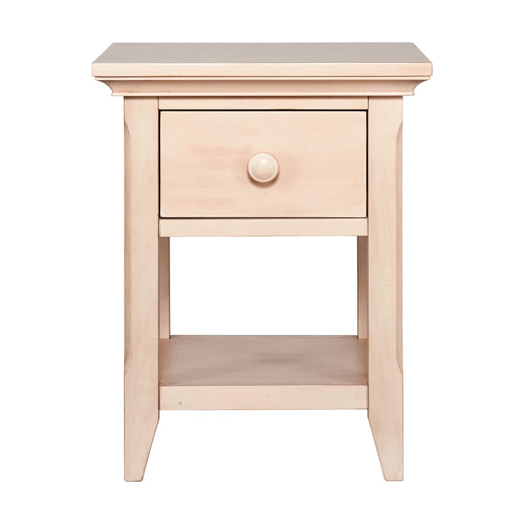 24" Sand Solid Wood Nightstand with Felt Lined Drawer and Open Shelf Bedroom End Table